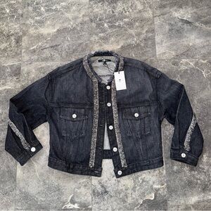 7 For All Mankind Dark Denim Jean Jacket With Fray Neck 100% Cotton Size XS NWT